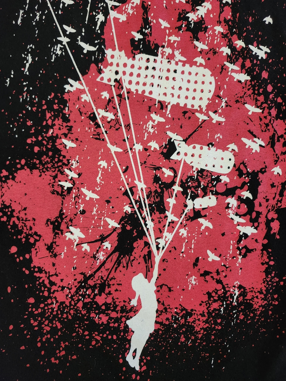 Abstract Girl with Balloons Wall Art Print in Red and Black Large